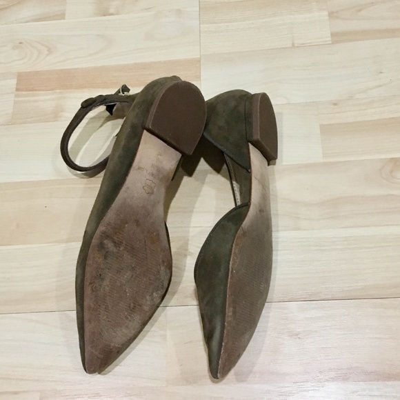 Ann Taylor olive green suede ankle strap flats - Picture 4 of 5